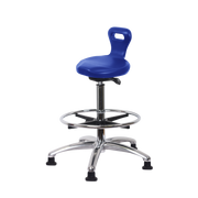 Polyurethane Serpent Sit-Stand Chrome with Chrome Foot Ring in Blue Polyurethane
