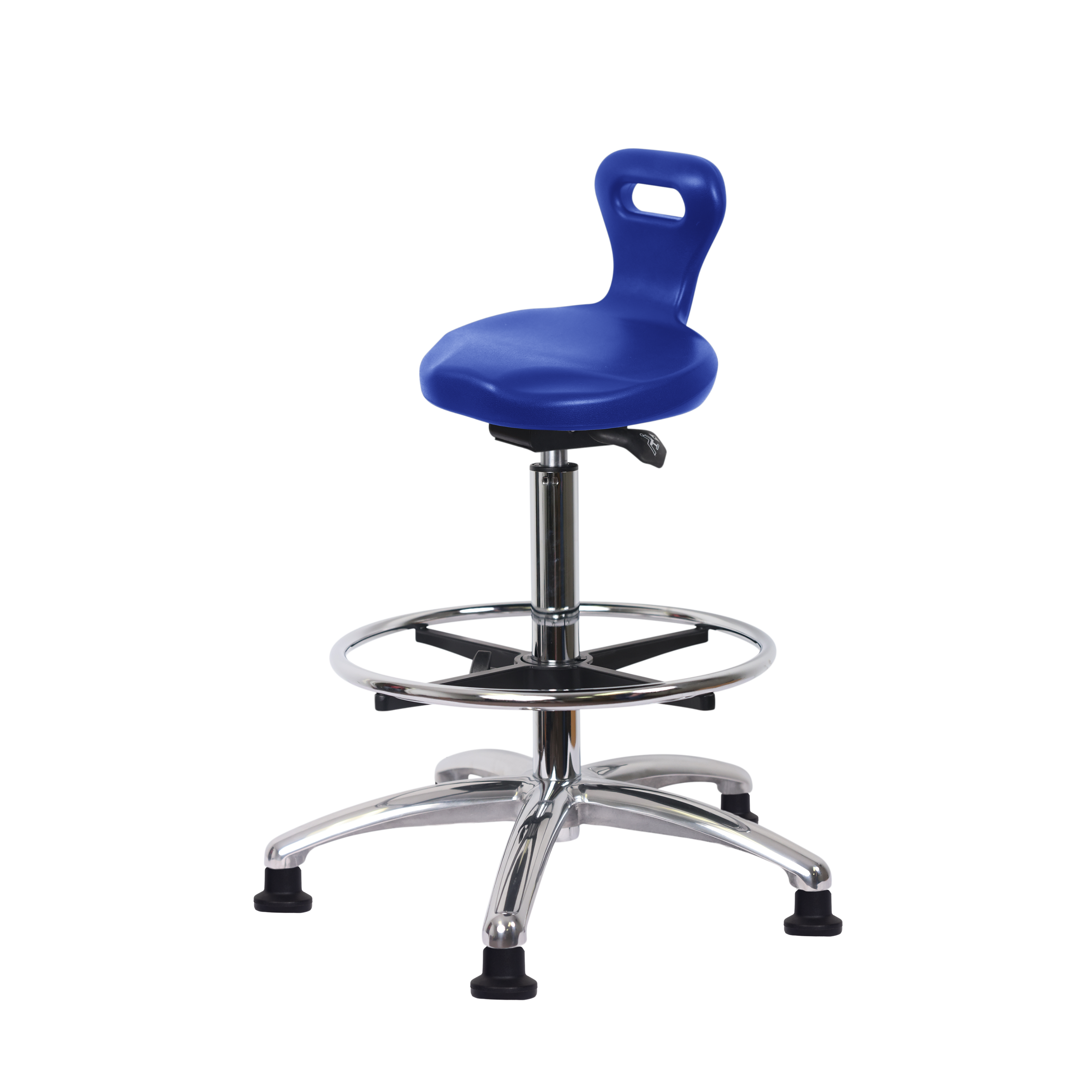Polyurethane Serpent Sit-Stand Chrome with Chrome Foot Ring in Blue Polyurethane