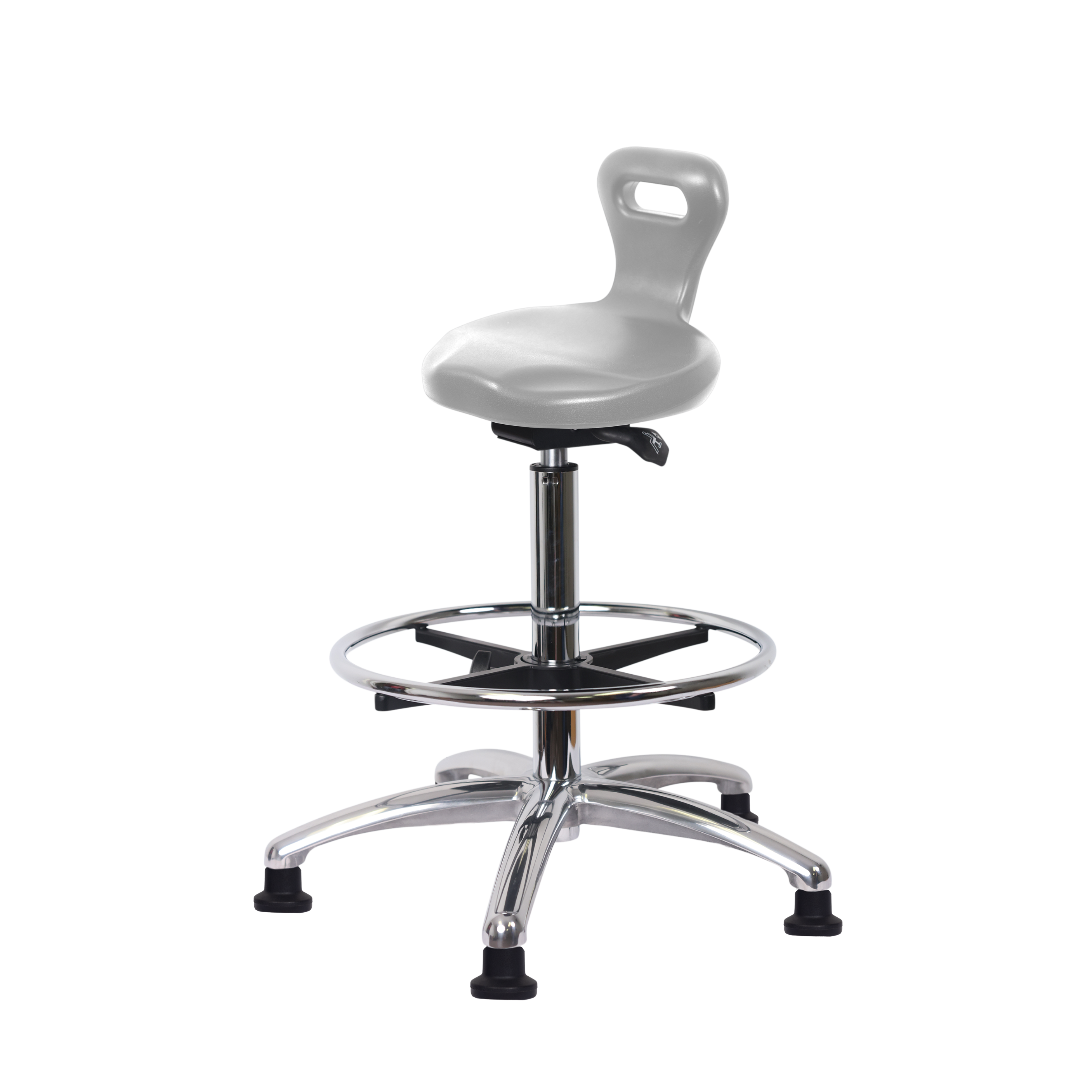 Polyurethane Serpent Sit-Stand Chrome with Chrome Foot Ring in Gray Polyurethane