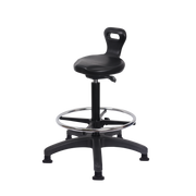 Polyurethane Serpent Sit-Stand with Chrome Foot Ring in Black Polyurethane