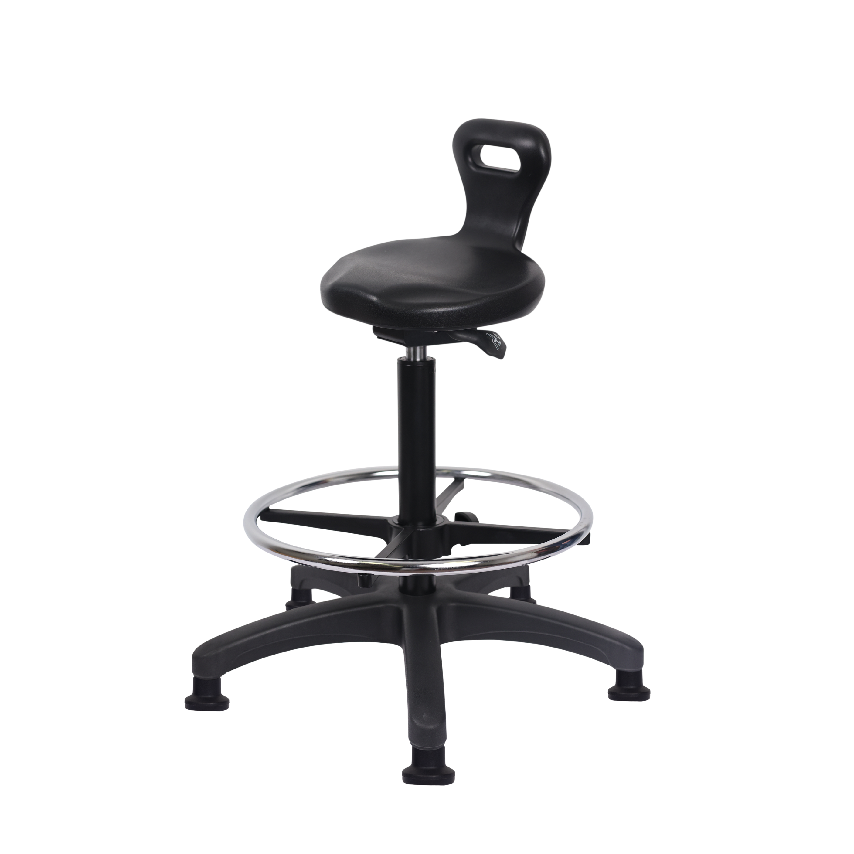 Polyurethane Serpent Sit-Stand with Chrome Foot Ring in Black Polyurethane