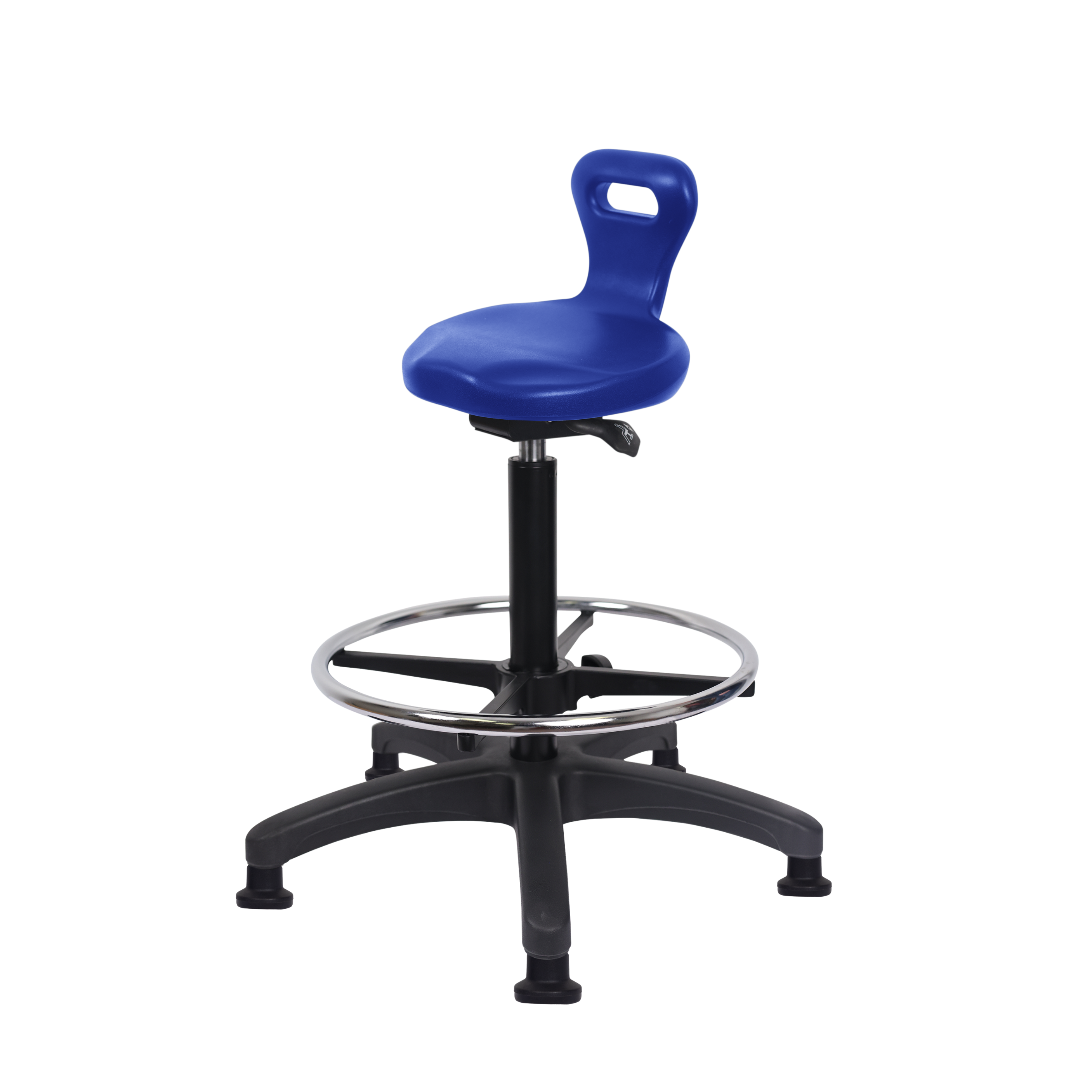 Polyurethane Serpent Sit-Stand with Chrome Foot Ring in Blue Polyurethane