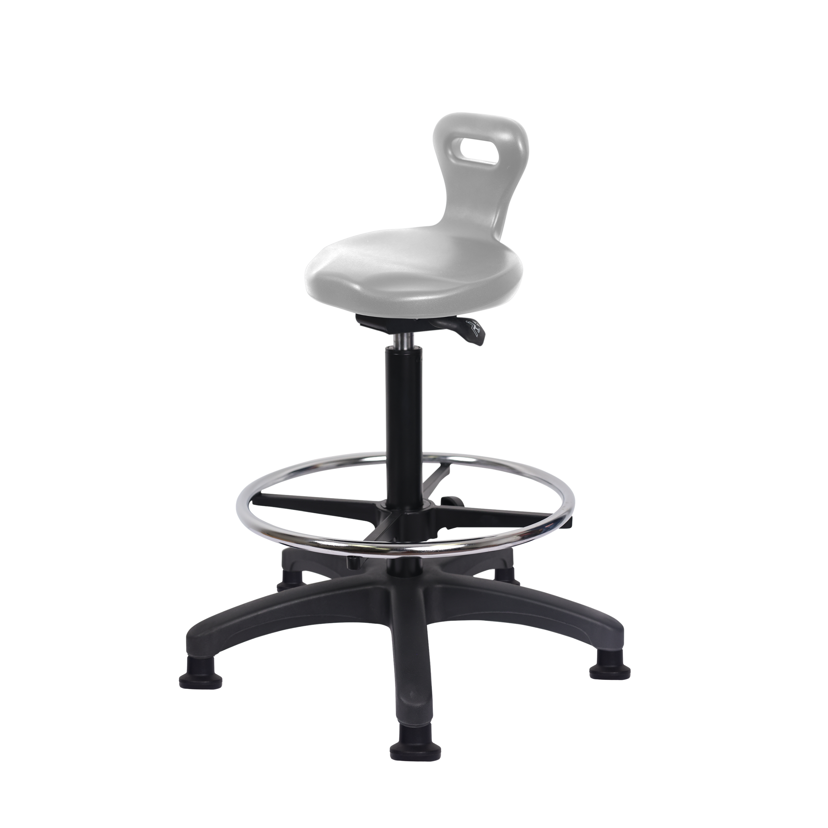 Polyurethane Serpent Sit-Stand with Chrome Foot Ring in Gray Polyurethane