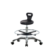 Polyurethane Serpent Stool Chrome - Medium Bench Height with Chrome Foot Ring & Chrome Casters in Black Polyurethane
