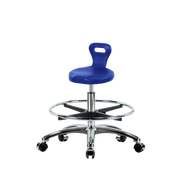 Polyurethane Serpent Stool Chrome - Medium Bench Height with Chrome Foot Ring & Chrome Casters in Blue Polyurethane
