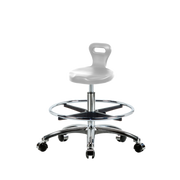 Polyurethane Serpent Stool Chrome - Medium Bench Height with Chrome Foot Ring & Chrome Casters in Gray Polyurethane