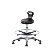 Polyurethane Serpent Stool Chrome - Medium Bench Height with Chrome Foot Ring & Stationary Glides in Black Polyurethane