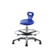Polyurethane Serpent Stool Chrome - Medium Bench Height with Chrome Foot Ring & Stationary Glides in Blue Polyurethane