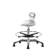 Polyurethane Serpent Stool Chrome - Medium Bench Height with Chrome Foot Ring & Stationary Glides in Gray Polyurethane