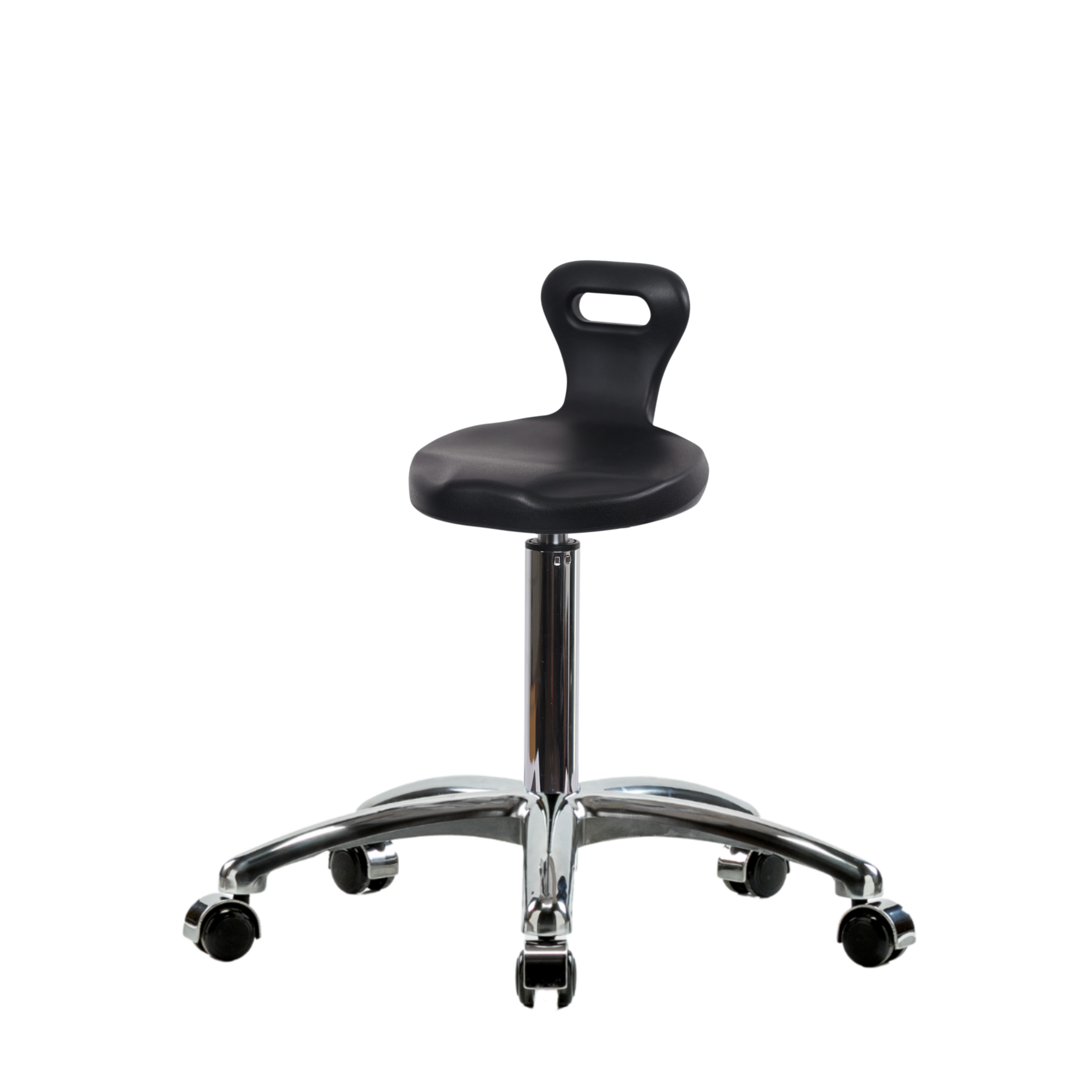 Polyurethane Serpent Stool Chrome - Medium Bench Height with Chrome Casters in Black Polyurethane