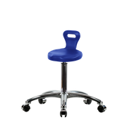 Polyurethane Serpent Stool Chrome - Medium Bench Height with Chrome Casters in Blue Polyurethane