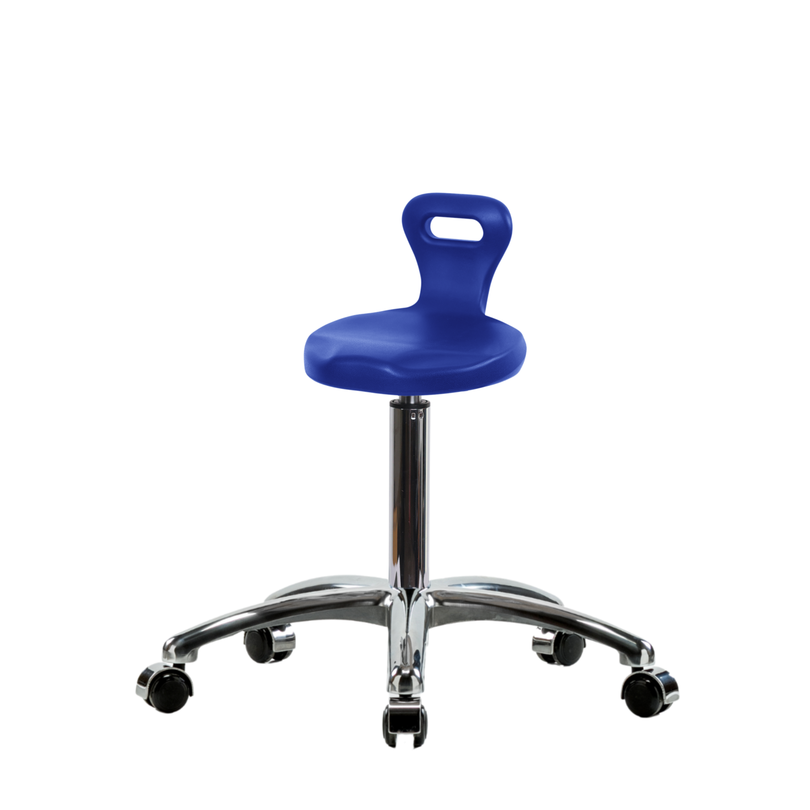 Polyurethane Serpent Stool Chrome - Medium Bench Height with Chrome Casters in Blue Polyurethane
