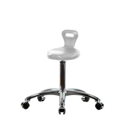 Polyurethane Serpent Stool Chrome - Medium Bench Height with Chrome Casters in Gray Polyurethane