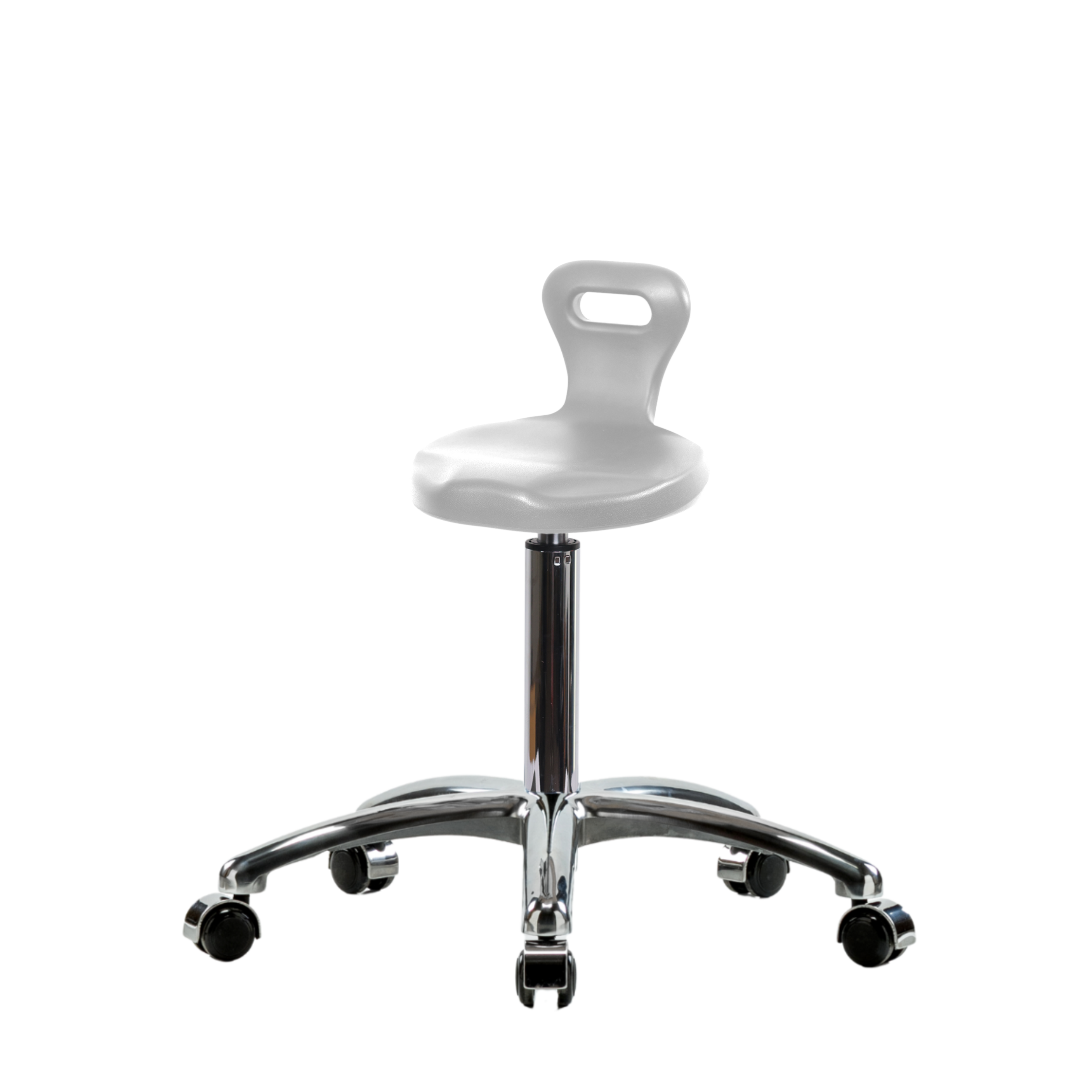 Polyurethane Serpent Stool Chrome - Medium Bench Height with Chrome Casters in Gray Polyurethane