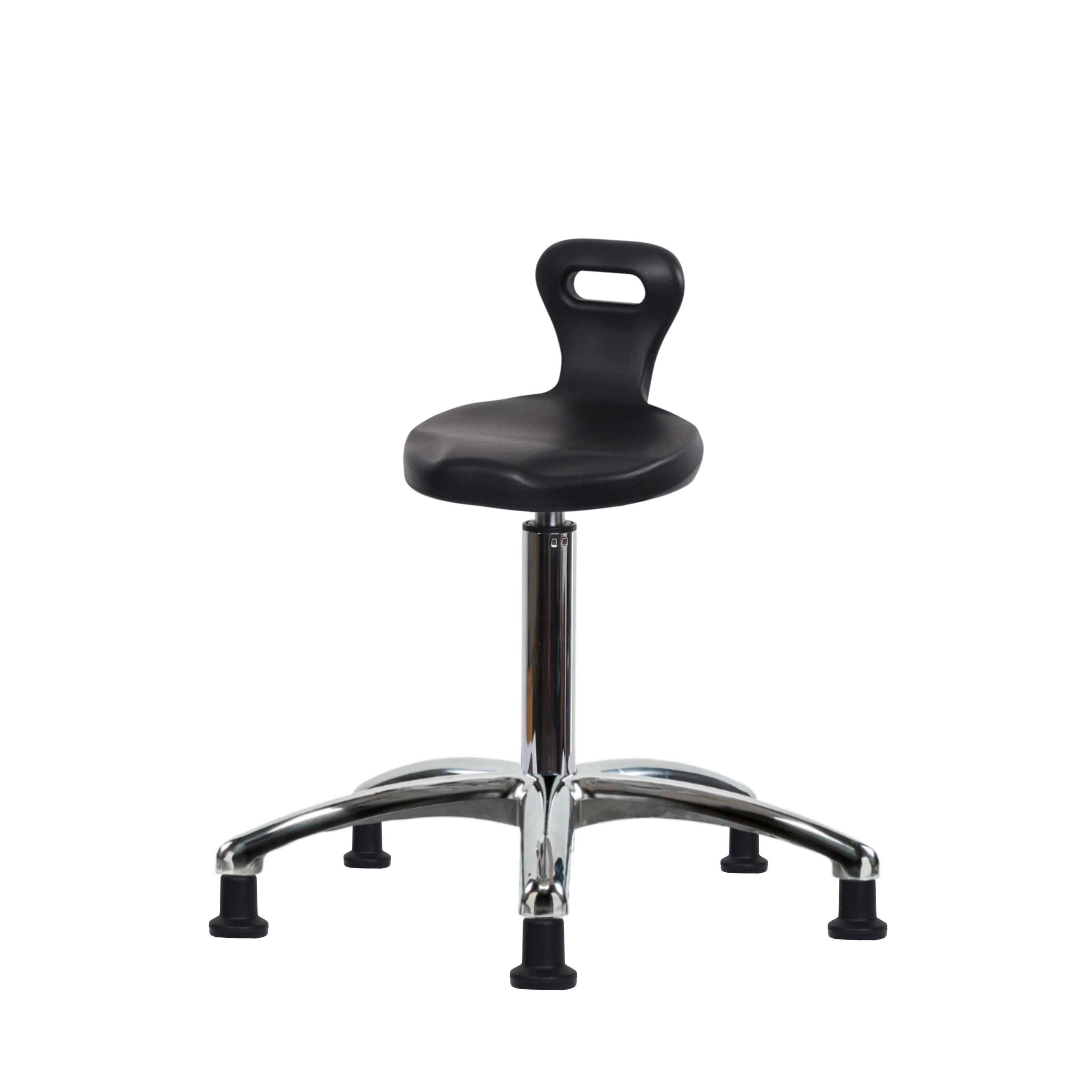 Polyurethane Serpent Stool Chrome - Medium Bench Height with Stationary Glides in Black Polyurethane