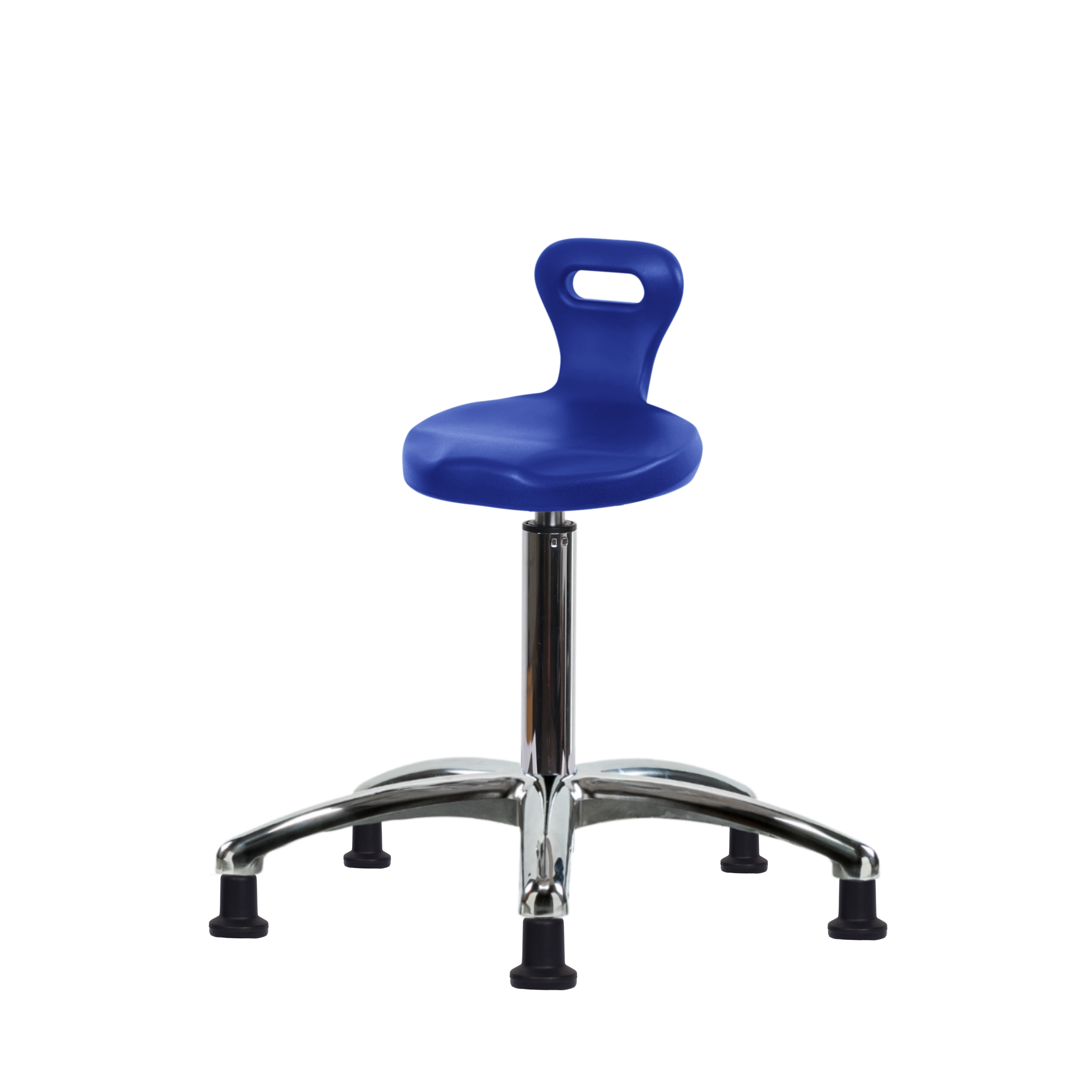 Polyurethane Serpent Stool Chrome - Medium Bench Height with Stationary Glides in Blue Polyurethane
