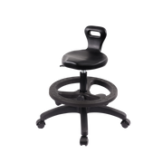 Polyurethane Serpent Stool - Medium Bench Height with Black Foot Ring & Casters in Black Polyurethane