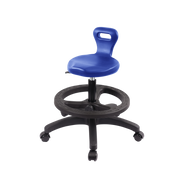Polyurethane Serpent Stool - Medium Bench Height with Black Foot Ring & Casters in Blue Polyurethane