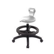 Polyurethane Serpent Stool - Medium Bench Height with Black Foot Ring & Casters in Gray Polyurethane
