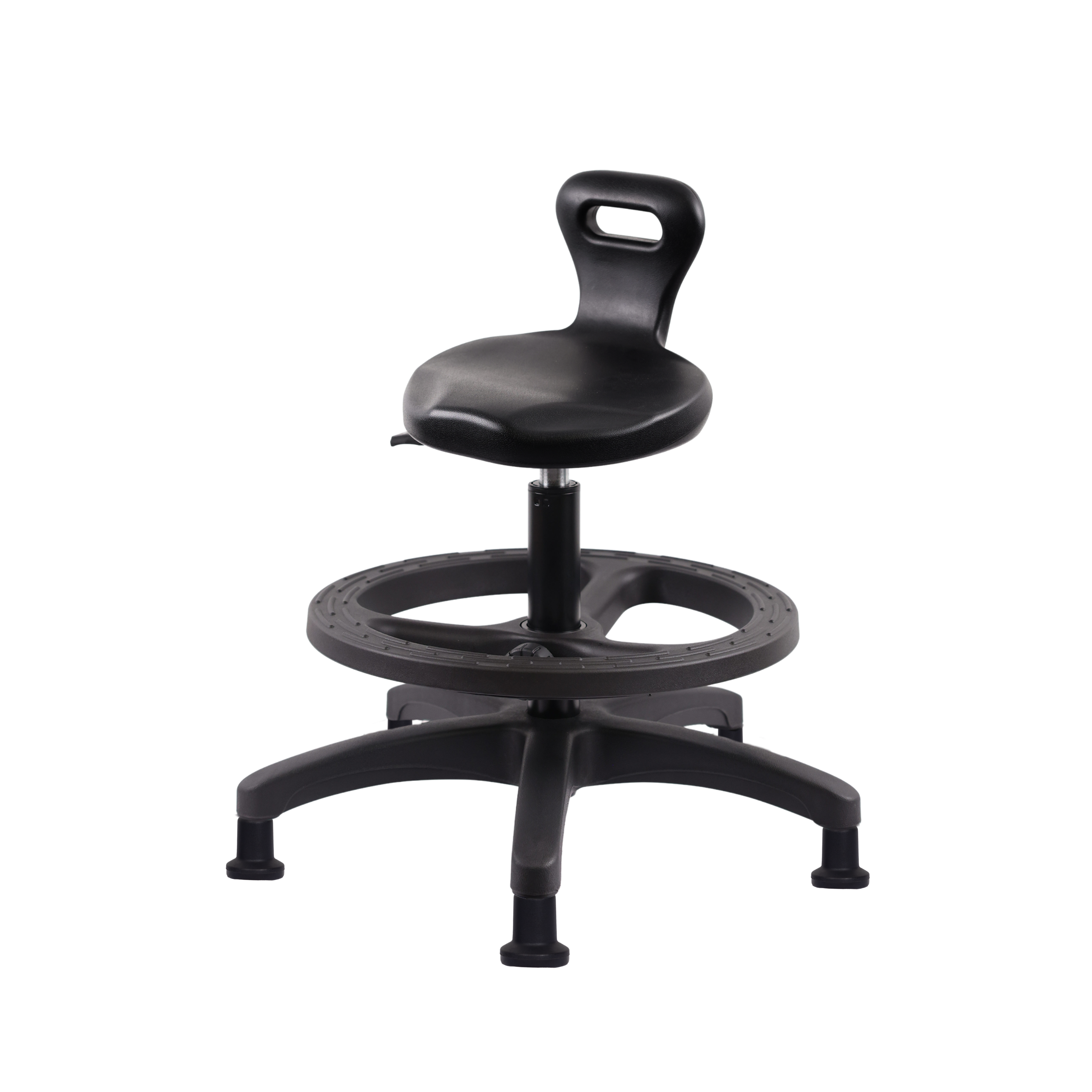 Polyurethane Serpent Stool - Medium Bench Height with Black Foot Ring & Stationary Glides in Black Polyurethane