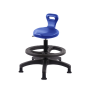 Polyurethane Serpent Stool - Medium Bench Height with Black Foot Ring & Stationary Glides in Blue Polyurethane