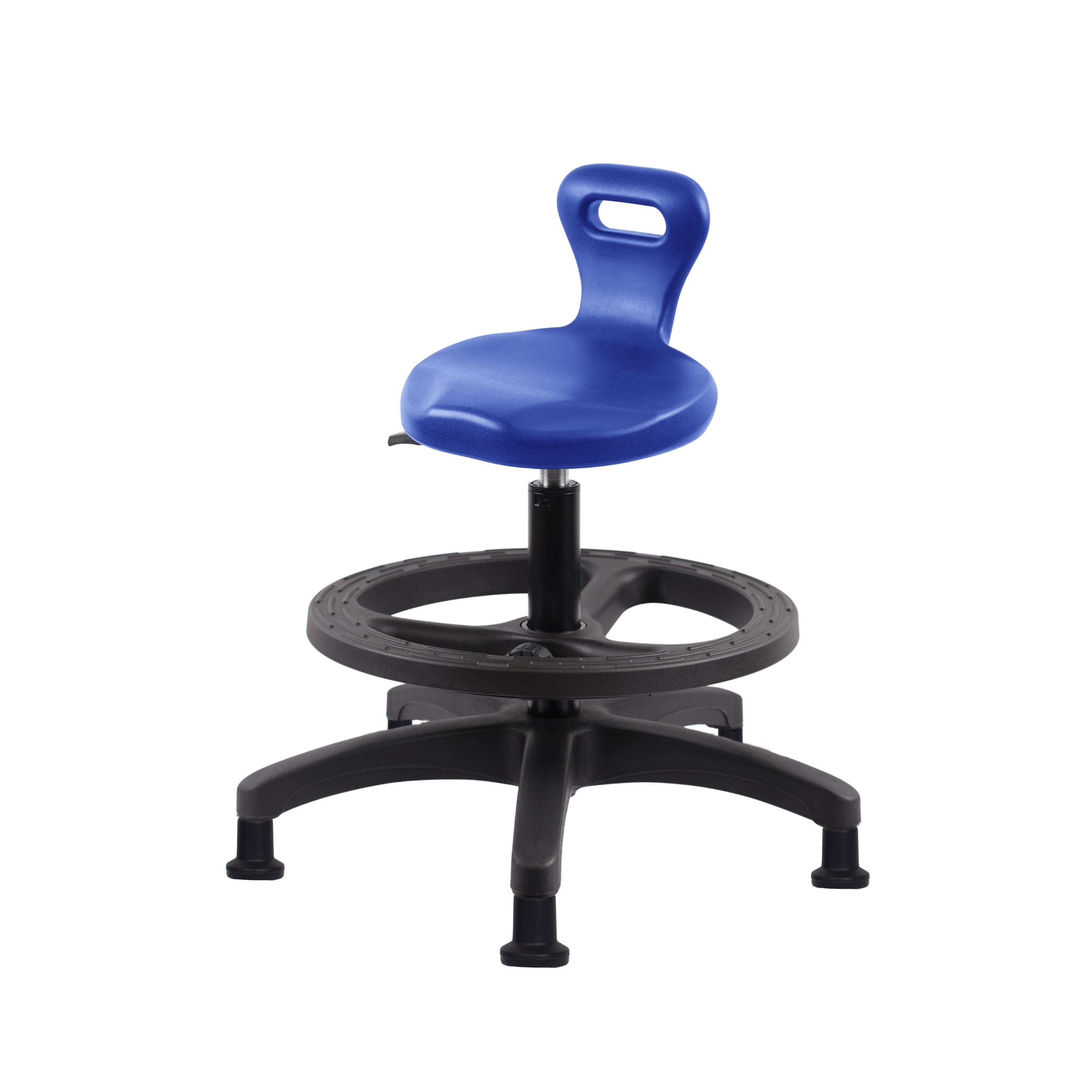 Polyurethane Serpent Stool - Medium Bench Height with Black Foot Ring & Stationary Glides in Blue Polyurethane