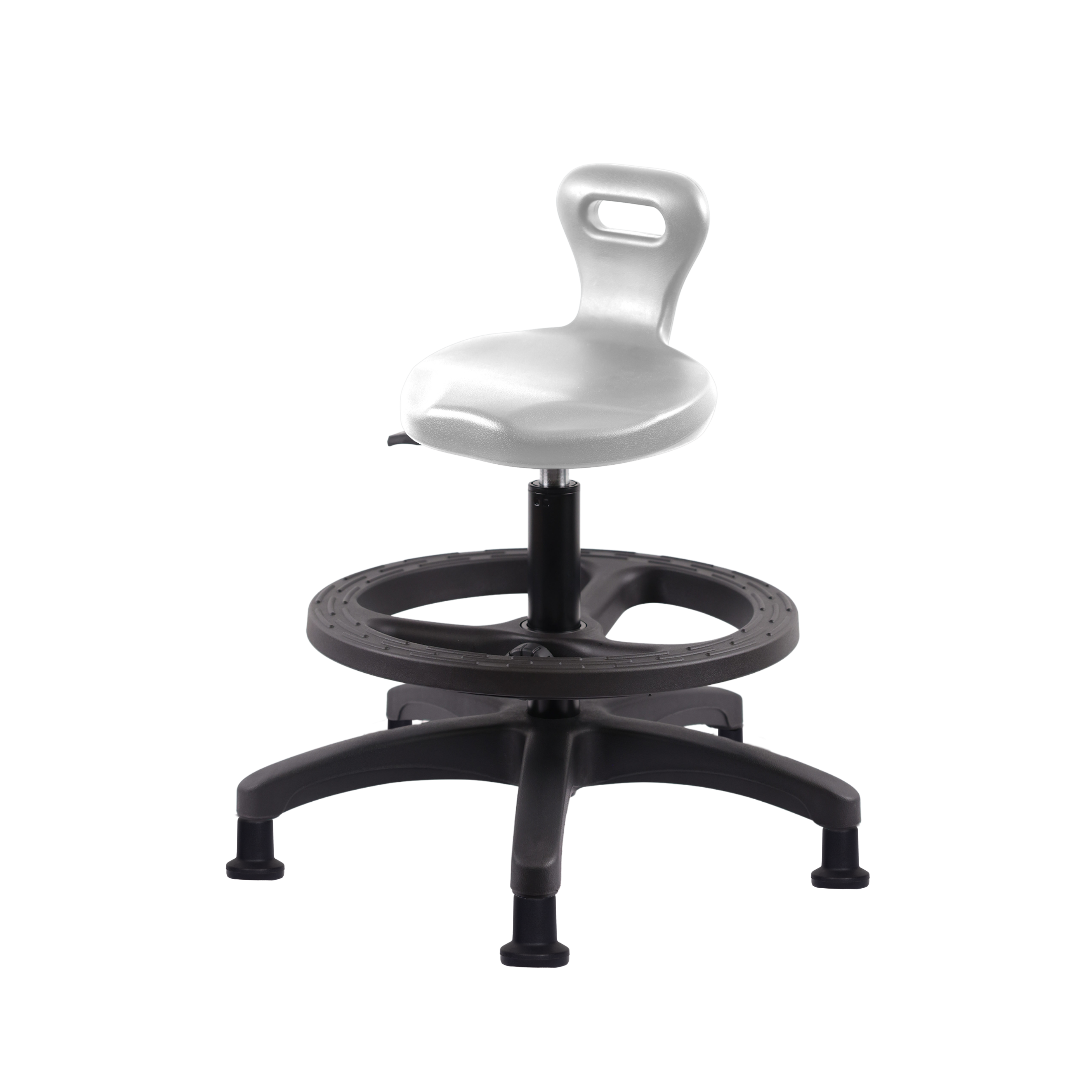 Polyurethane Serpent Stool - Medium Bench Height with Black Foot Ring & Stationary Glides in Gray Polyurethane