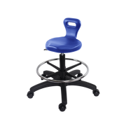 Polyurethane Serpent Stool - Medium Bench Height with Chrome Foot Ring & Casters in Blue Polyurethane