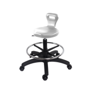Polyurethane Serpent Stool - Medium Bench Height with Chrome Foot Ring & Casters in Gray Polyurethane