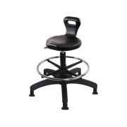 Polyurethane Serpent Stool - Medium Bench Height with Chrome Foot Ring & Stationary Glides in Black Polyurethane