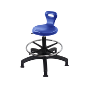 Polyurethane Serpent Stool - Medium Bench Height with Chrome Foot Ring & Stationary Glides in Blue Polyurethane