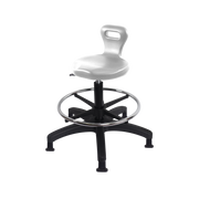 Polyurethane Serpent Stool - Medium Bench Height with Chrome Foot Ring & Stationary Glides in Gray Polyurethane