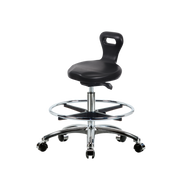 Polyurethane Serpent Sit-Stand Stool Chrome - Medium Bench Height with Chrome Foot Ring & Chrome Casters in Black Polyurethane