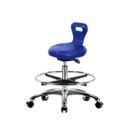 Polyurethane Serpent Sit-Stand Stool Chrome - Medium Bench Height with Chrome Foot Ring & Chrome Casters in Blue Polyurethane