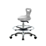Polyurethane Serpent Sit-Stand Stool Chrome - Medium Bench Height with Chrome Foot Ring & Chrome Casters in Gray Polyurethane