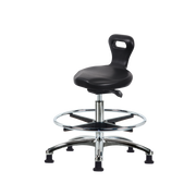 Polyurethane Serpent Sit-Stand Stool Chrome - Medium Bench Height with Chrome Foot Ring & Stationary Glides in Black Polyurethane