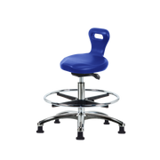 Polyurethane Serpent Sit-Stand Stool Chrome - Medium Bench Height with Chrome Foot Ring & Stationary Glides in Blue Polyurethane