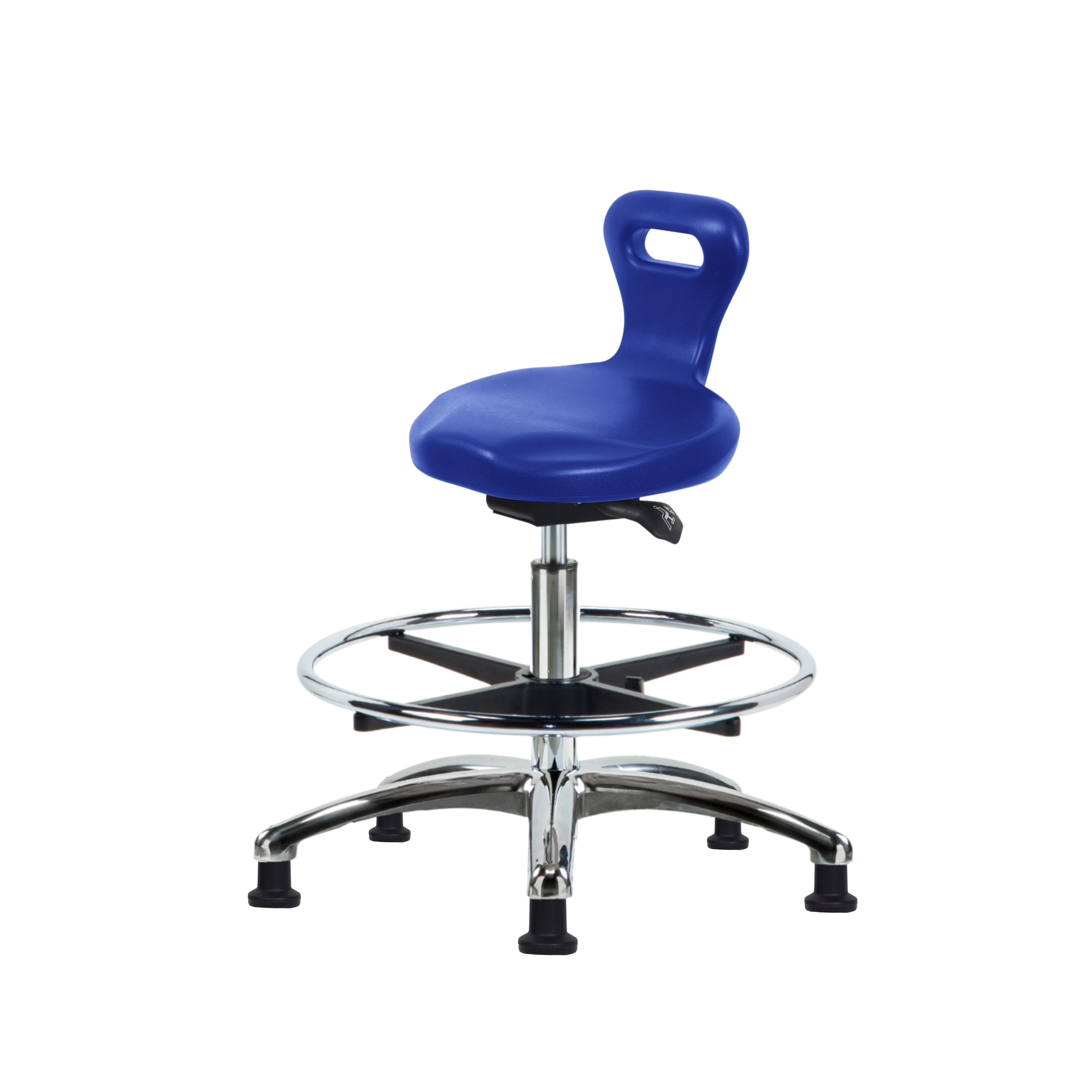 Polyurethane Serpent Sit-Stand Stool Chrome - Medium Bench Height with Chrome Foot Ring & Stationary Glides in Blue Polyurethane