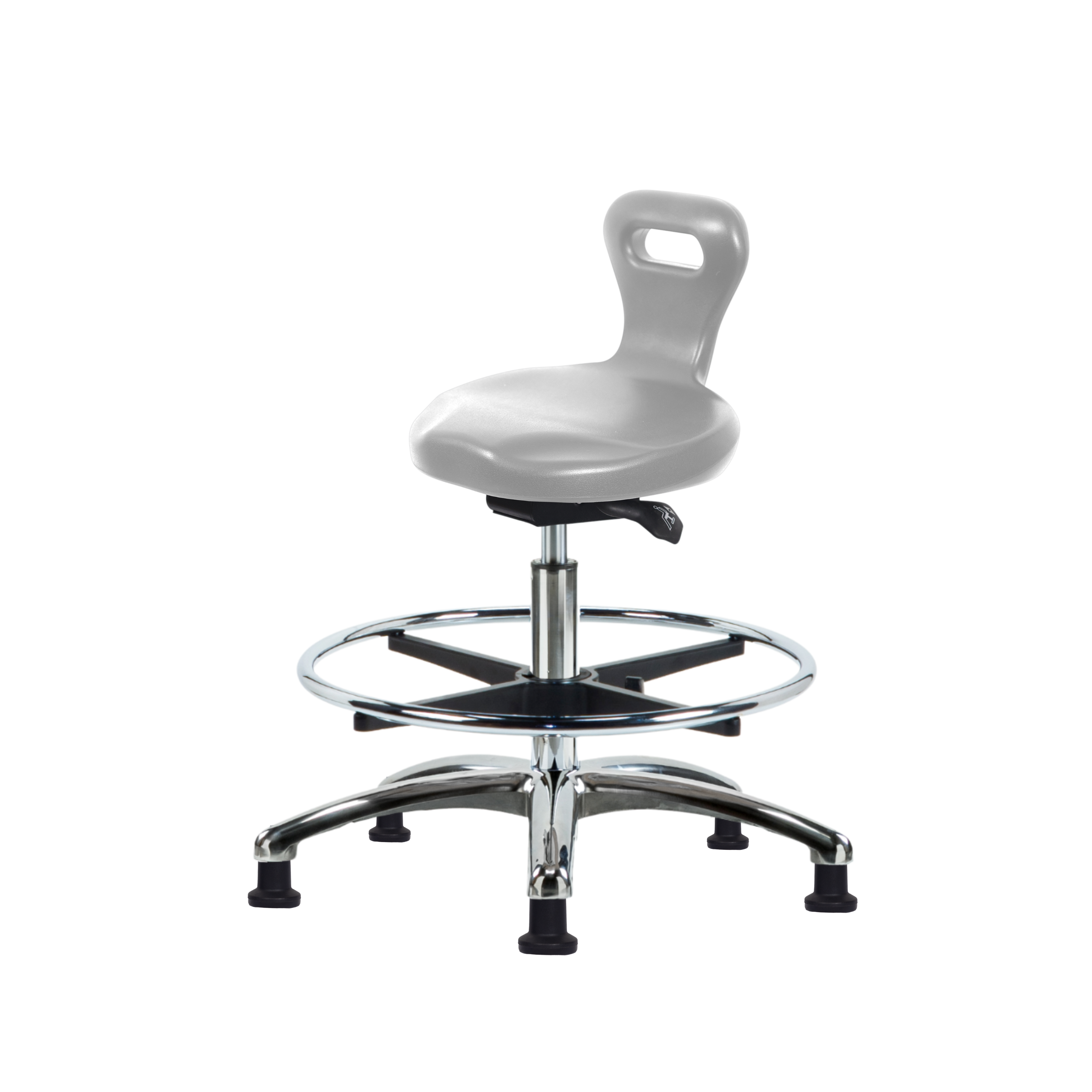 Polyurethane Serpent Sit-Stand Stool Chrome - Medium Bench Height with Chrome Foot Ring & Stationary Glides in Gray Polyurethane