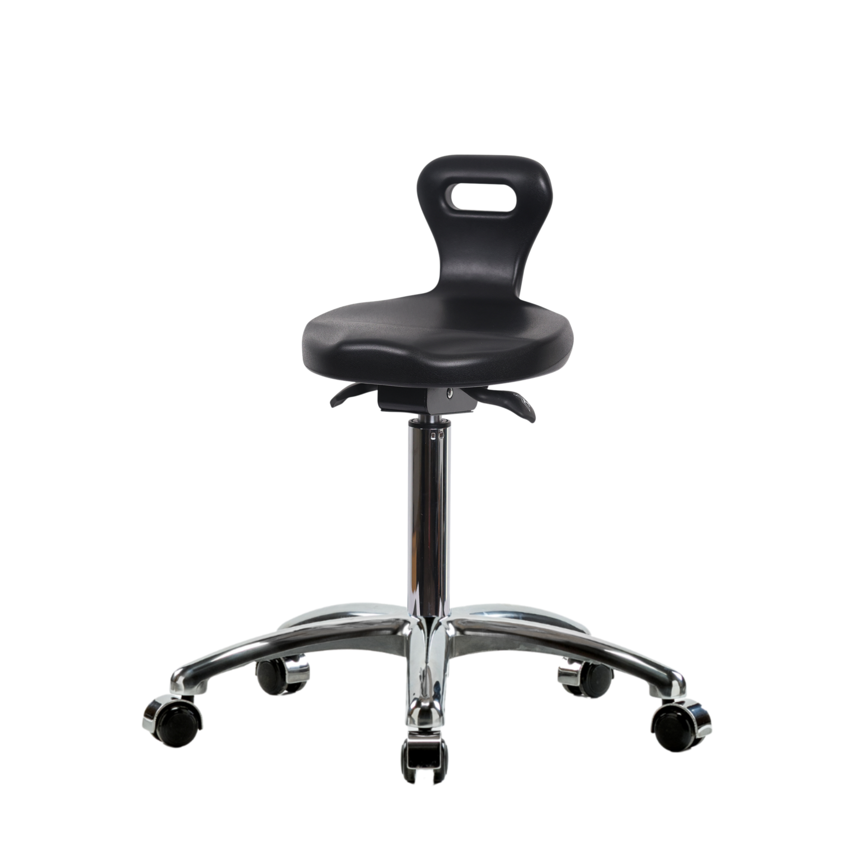 Polyurethane Serpent Sit-Stand Stool Chrome - Medium Bench Height with Chrome Casters in Black Polyurethane