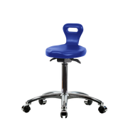 Polyurethane Serpent Sit-Stand Stool Chrome - Medium Bench Height with Chrome Casters in Blue Polyurethane
