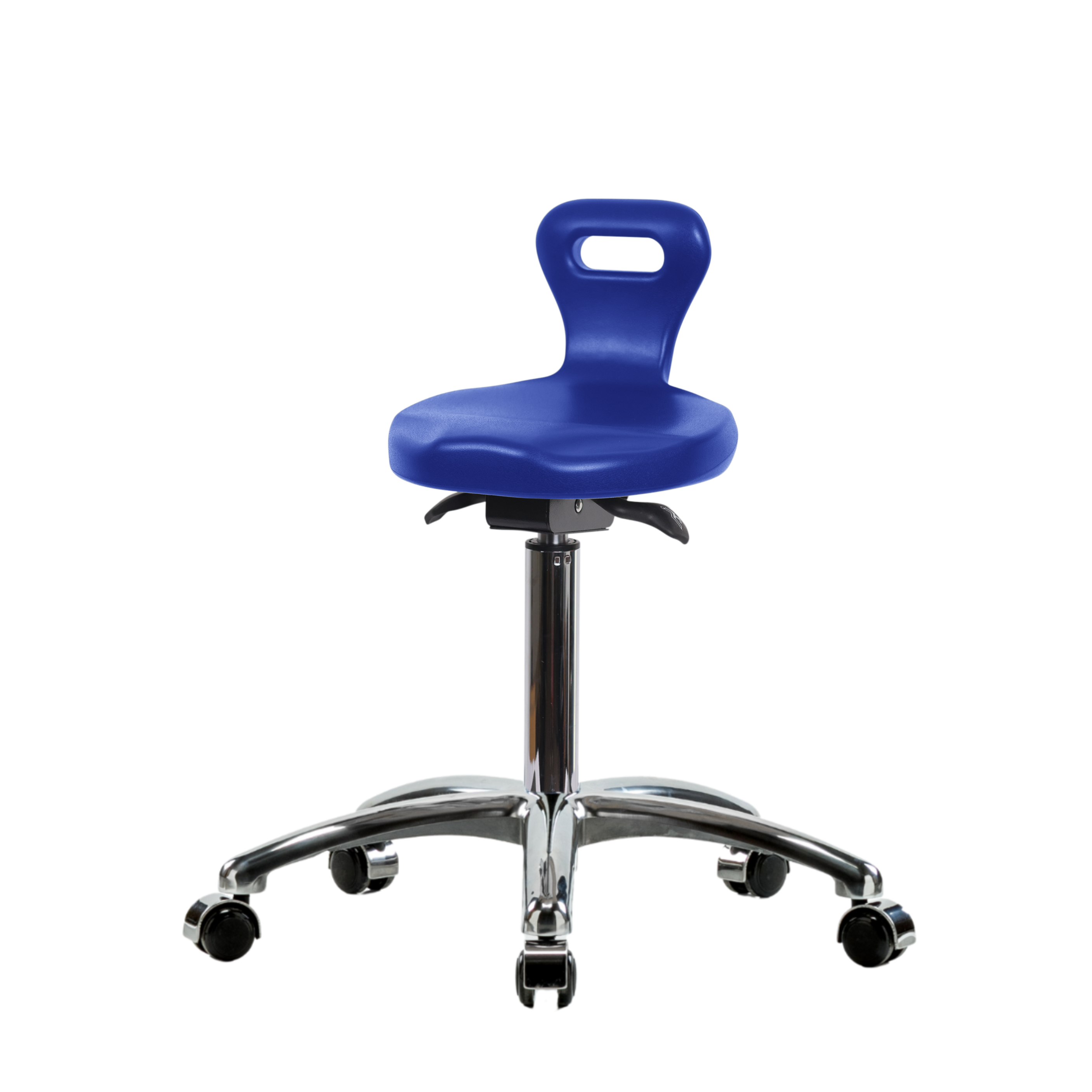 Polyurethane Serpent Sit-Stand Stool Chrome - Medium Bench Height with Chrome Casters in Blue Polyurethane