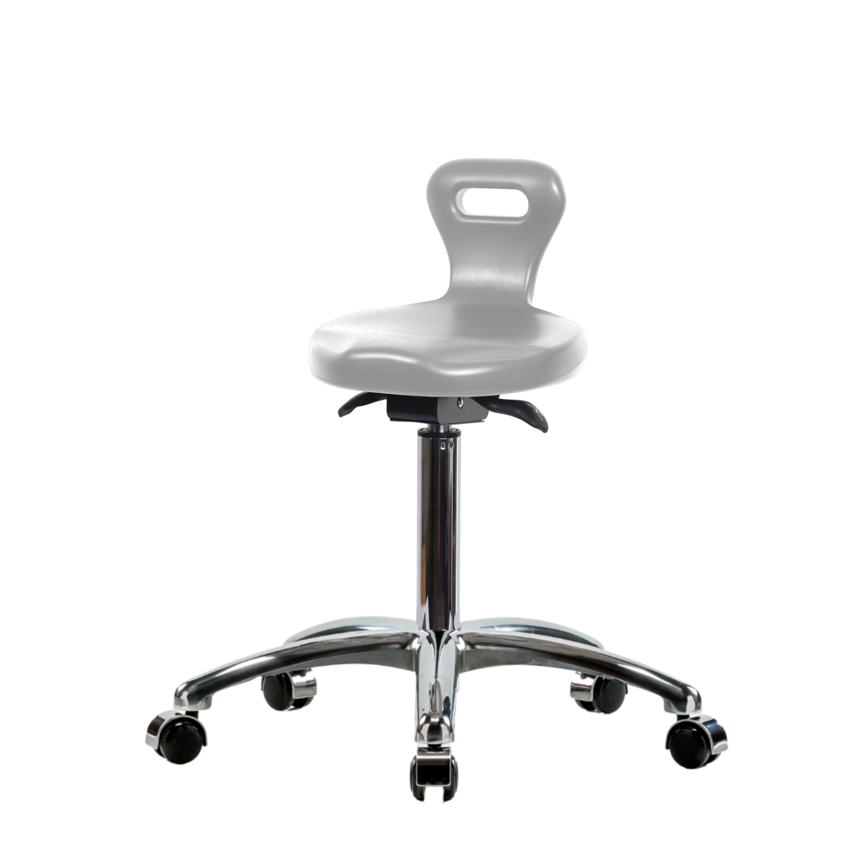 Polyurethane Serpent Sit-Stand Stool Chrome - Medium Bench Height with Chrome Casters in Gray Polyurethane