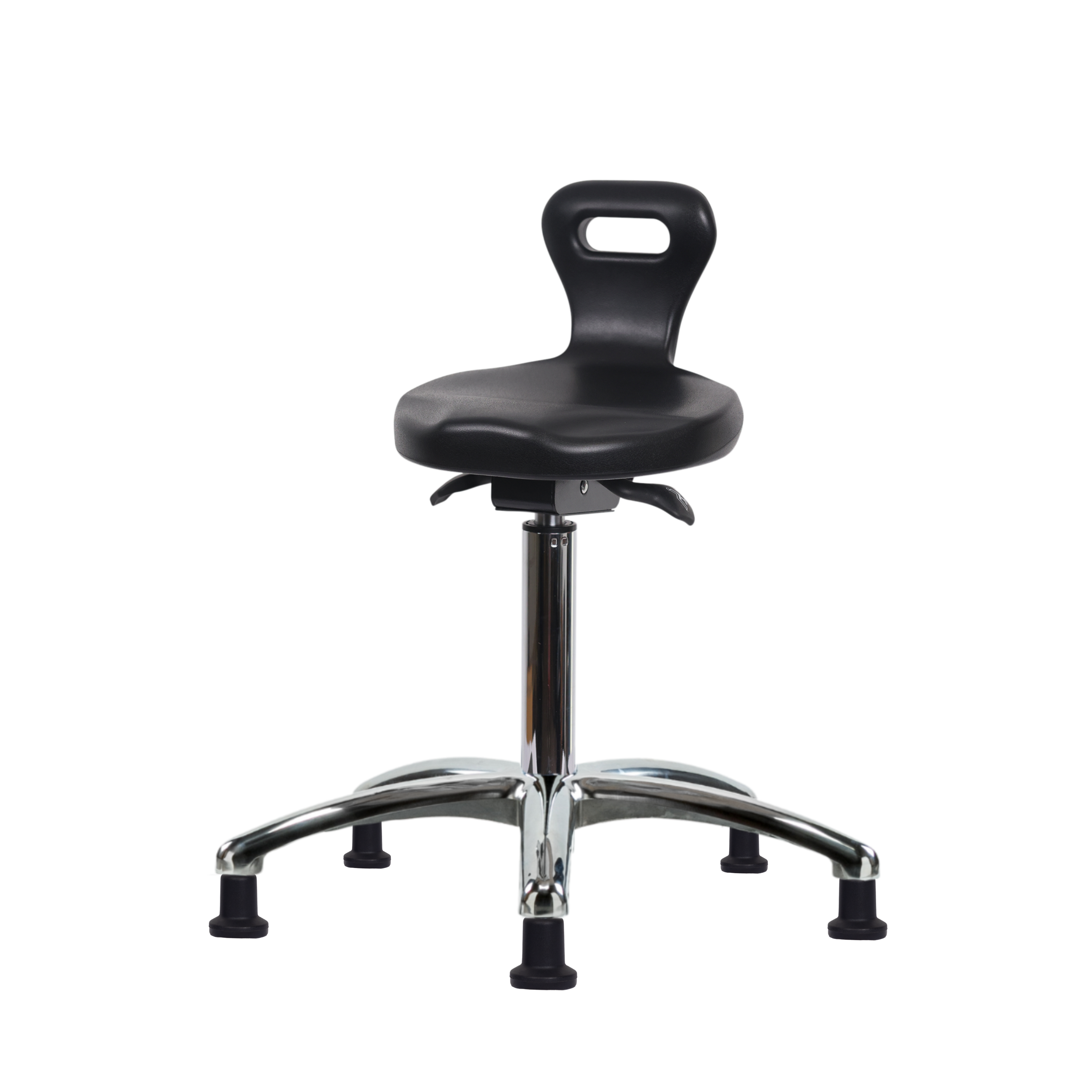 Polyurethane Serpent Sit-Stand Stool Chrome - Medium Bench Height with Stationary Glides in Black Polyurethane