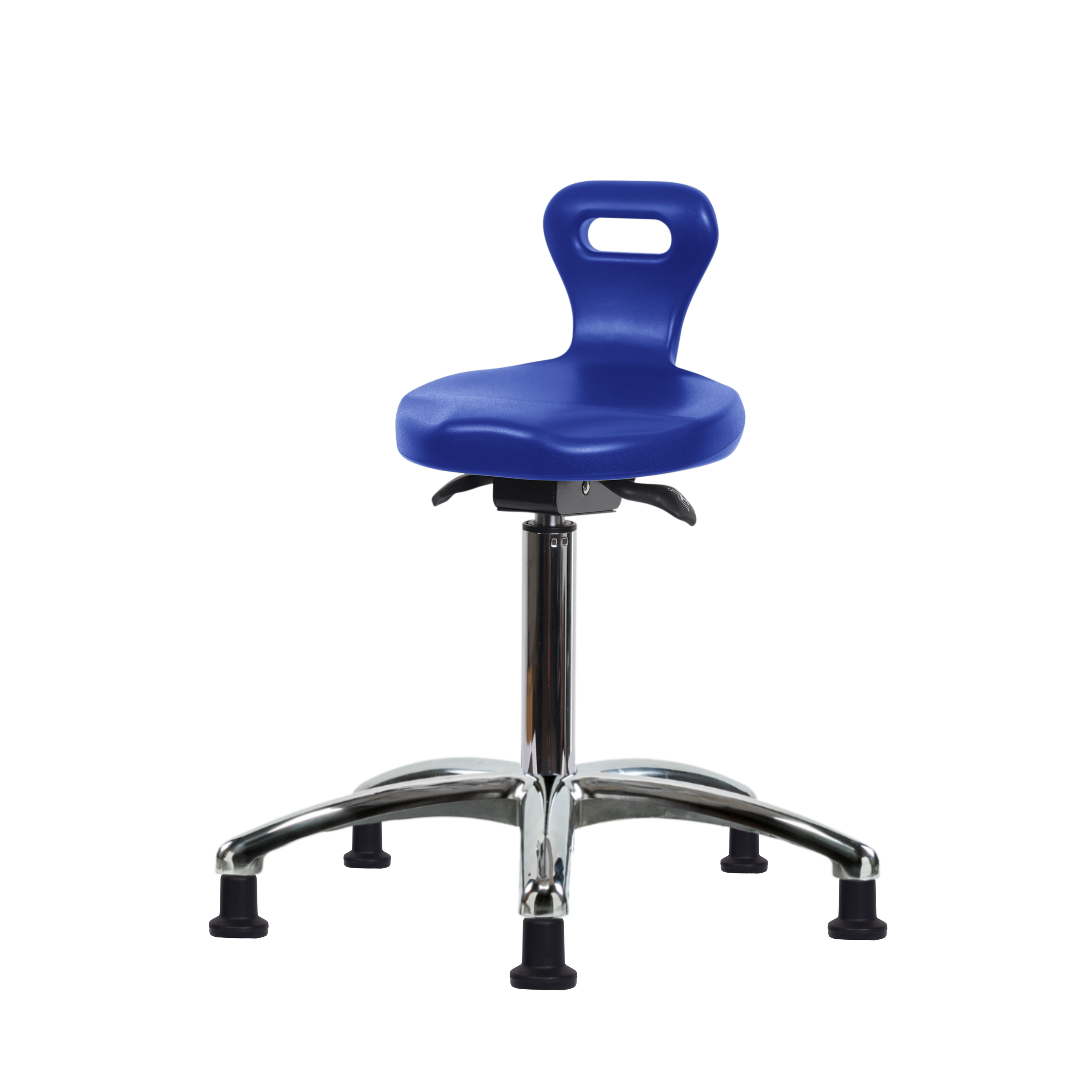 Polyurethane Serpent Sit-Stand Stool Chrome - Medium Bench Height with Stationary Glides in Blue Polyurethane