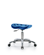 Polyurethane Tractor Stool Chrome - Desk Height with Chrome Casters in Blue Polyurethane