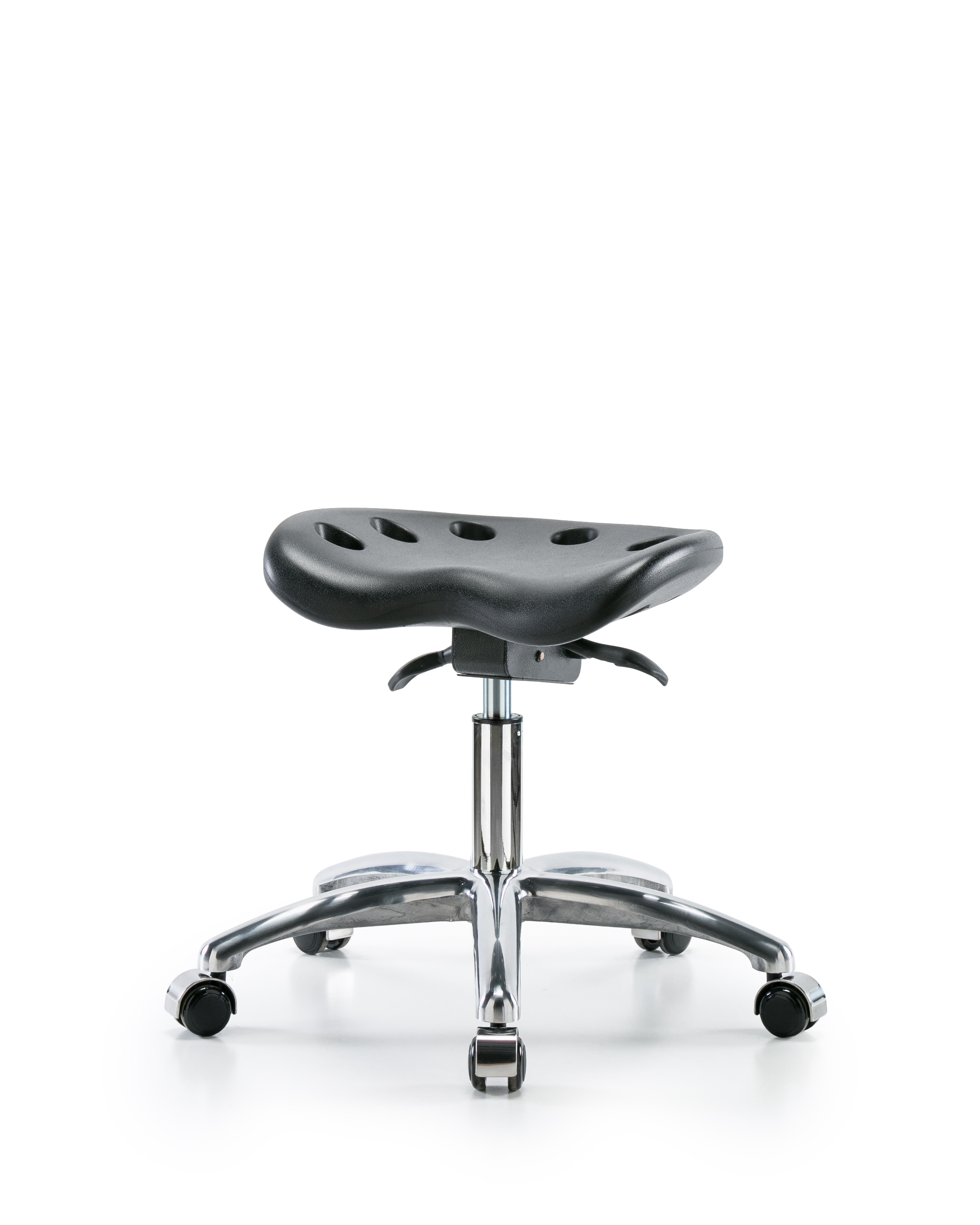 Polyurethane Tractor Sit-Stand Stool Chrome - Desk Height with Chrome Casters in Black Polyurethane