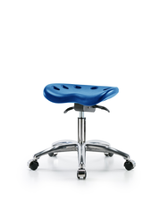Polyurethane Tractor Sit-Stand Stool Chrome - Desk Height with Chrome Casters in Blue Polyurethane