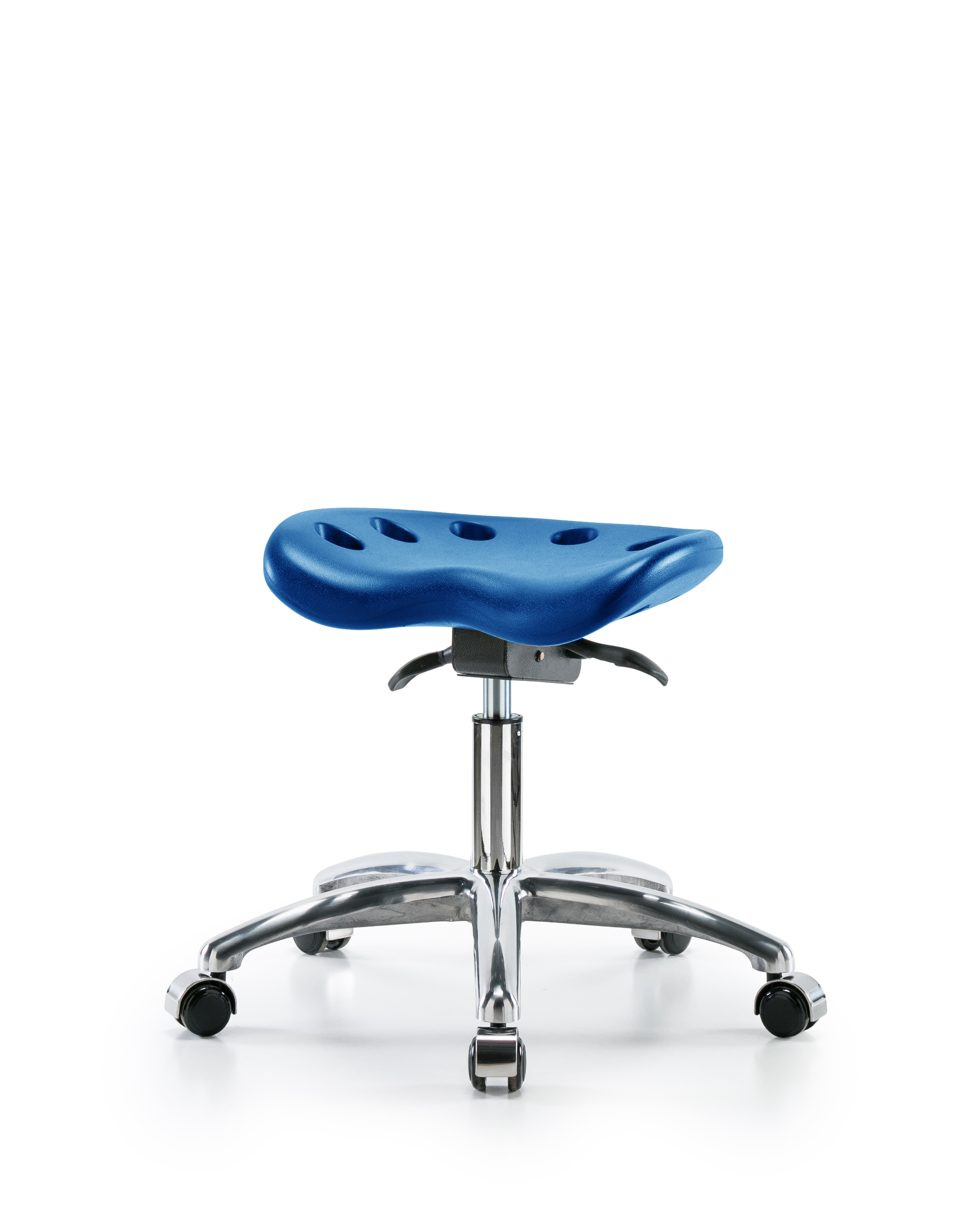 Polyurethane Tractor Sit-Stand Stool Chrome - Desk Height with Chrome Casters in Blue Polyurethane