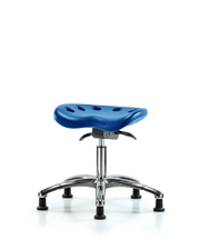 Polyurethane Tractor Sit-Stand Stool Chrome - Desk Height with Stationary Glides in Blue Polyurethane